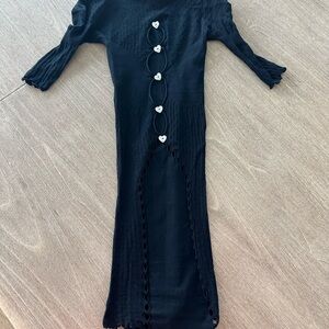 POSTER GIRL Black Long Sleeve Dress with Heart Buttons
